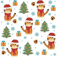 Tiger cubs with Christmas trees pattern vector