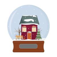 A snow globe with a house and a bench vector