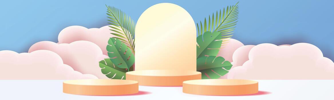 3d geometric podium mockup leaf tropical natural concept for showcase green background Abstract minimal scene product presentation vector