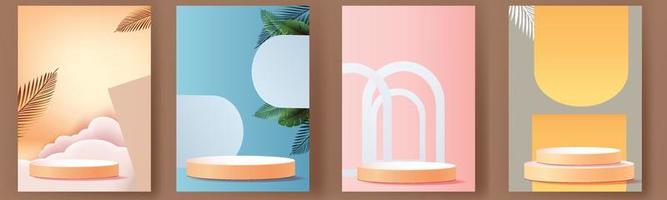 3d geometric podium mockup leaf tropical natural concept for show green background Abstract minimal scene product presentation vector