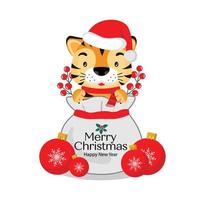 Merry Christmas and happy new year greeting card. Year of the Tiger. vector