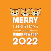 feliz navidad y próspero año nuevo 2022. el año del tigre. vector