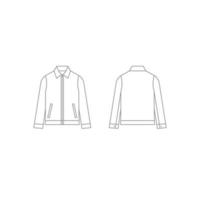 Chaqueta de hombre, plantilla de contorno de ropa de abrigo de cuello harrington con cremallera frontal. maqueta técnica de chaqueta de ropa. camisa en vista frontal y posterior. vector ilustración plana