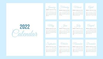 English calendar of 2022 year, calender with month. Vector