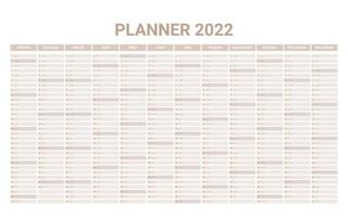 planificador calendario en inglés del año 2022, calendario de calendario de plantilla con 12 meses verticales en una página. organizador de pared, plantilla de planificador anual. ilustración vectorial vector