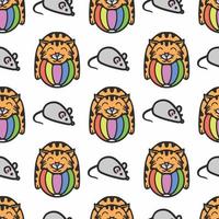 seamless pattern cat sleeping on a ball with a mouse vector