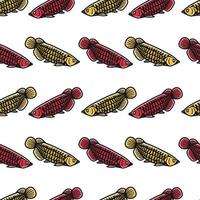 red and gold arowana fish seamless pattern vector