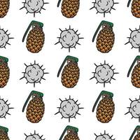 seamless pattern pineapple grenade and smoke explosion vector