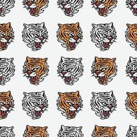 yellow and white tiger head seamless pattern vector