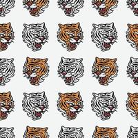 yellow and white tiger head seamless pattern vector