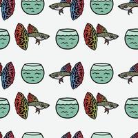 seamless pattern of guppy fish and aquarium vector