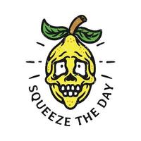 vintage style skull faced lemon illustration with grunge vector