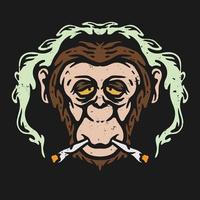 vintage illustration of a smoking chimpanzee with a drunk expression vector