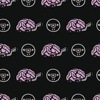 seamless pattern of brain with wheels and exhaust with car steering wheel vector