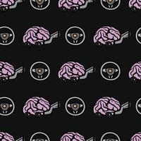 seamless pattern of brain with wheels and exhaust with car steering wheel vector