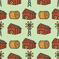 seamless pattern farmhouse, hay roll and windmill vector