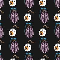 seamless pattern brain-shaped grenade and eye-shaped bomb vector