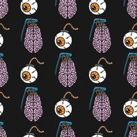 seamless pattern brain-shaped grenade and eye-shaped bomb vector