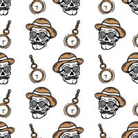 seamless pattern skull with hypnotic glasses and clock vector
