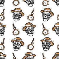 seamless pattern skull with hypnotic glasses and clock vector