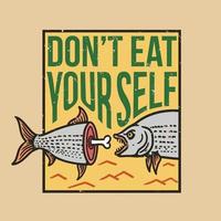 illustration of a tiger fish eating its own body in vintage style vector