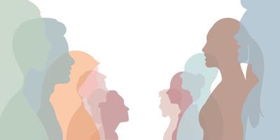 Group of multi-ethnic business co-workers and colleagues. Silhouette of diversity people side. vector