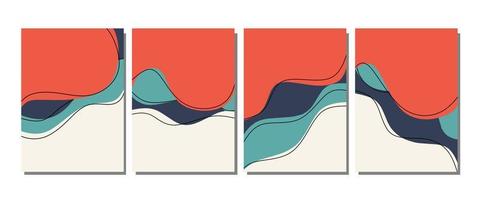 conjunto de fondos abstractos con formas orgánicas y línea de dibujo a mano en colores pastel. Plantillas de diseño moderno y minimalista para la portada de la marca. vector