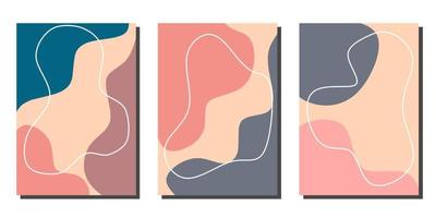 conjunto de fondos abstractos con formas orgánicas y línea de dibujo a mano en colores pastel. Plantillas de diseño moderno y minimalista para la portada de la marca. vector