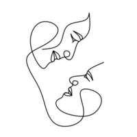 Couple's face one line drawing. Man and woman face. Love romance. Minimalist art line. Vector illustration