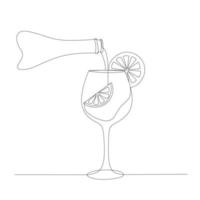 Continuous line drawing of cocktail. Martini cocktail. Summer fresh drink. Vector illustration