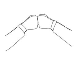 Continuous line drawing of cooperation fist bump. Vector illustration