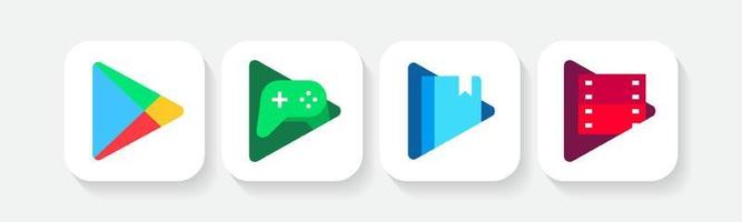 set logo of google play store, google play games, google play books and audiobook, google play movies and TV vector