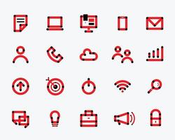 Online red communication vector round icon set