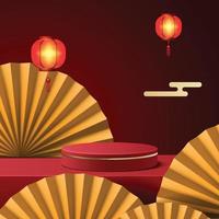 Abstract minimal mock up scene. podium for show product display. stage pedestal or platform. Chinese new year red background . 3D vector