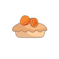 Doodle style peach pie, sweet pastry with bright juicy fruit on top vector