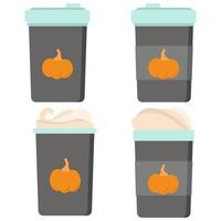 Pumpkin spice latte set, popular fragrant autumn drink vector