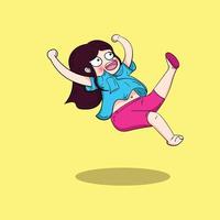 Illustration of cute little girl falling down celebrating victory vector