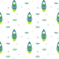 Vector children's seamless pattern on a space theme. Rocket, planet, star.