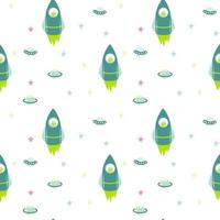 Vector children's seamless pattern on a space theme. Rocket, planet, star.