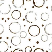 Coffee cup bottom rings seamless pattern. Brown shape of coffee stains and drop splashes isolated on white. Grunge circles and splatter. vector