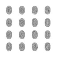 Set of 16 fingerprint vector icons isolated on write. Biometric technology for person identity. Security access authorization system.