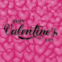 Happy Valentine s Day calligraphy hand lettering on pink background with 3d flying hearts. Valentines day greeting card. Easy to edit vector template