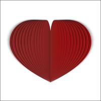 Paper heart isolated on white. Realistic 3d folded red heart. Symbol of love for Valentine s day greeting card. Vector illustration. Easy to edit template for your design projects.