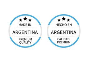 hecho en argentina etiquetas redondas en ingles y en español. icono de vector de marca de calidad. perfecto para el diseño de logotipos, etiquetas, insignias, pegatinas, emblemas, paquetes de productos