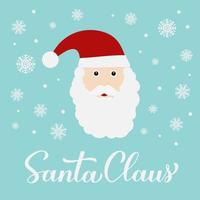 Santa Claus calligraphy hand lettering with cute cartoon character. New Year and Christmas typography poster. Vector template for greeting card, banner, flyer, logo design, etc.