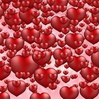 Confeti de corazones rojos realista sobre fondo rosa degradado. Ilustración de vector de día de San Valentín. plantilla de diseño fácil de editar.