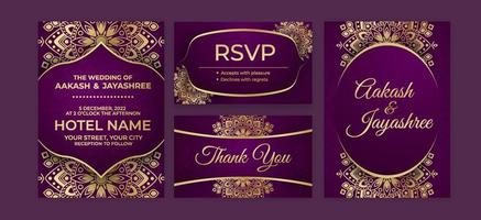 conjunto de plantilla de invitación púrpura de boda india