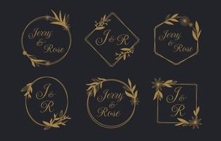 conjunto de monograma floral de boda vector