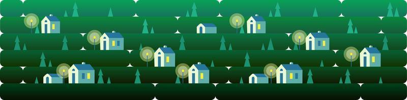 banner un paisaje nocturno con casitas y farola, sobre un fondo de hierba, naturaleza, colinas. ilustración vectorial en estilo plano para diseño, juegos o sitios web vector