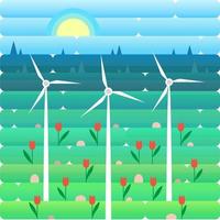 Wind Turbine Alternative Energy. Windmill Resource Nature Background Banner Flat Vector Illustration